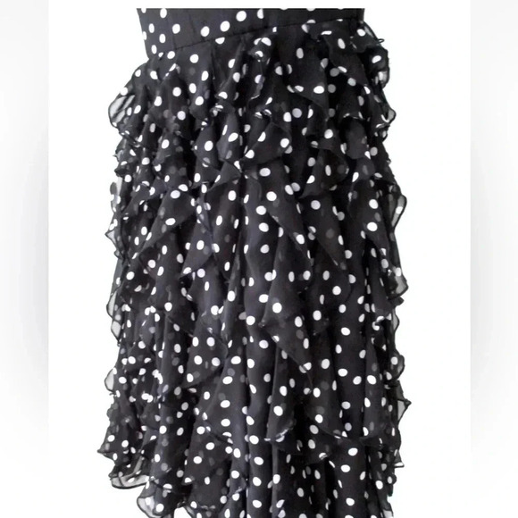White House Black Market Polka Dot Tiered Ruffle Retro Strapless Dress Size 00 - Picture 6 of 7